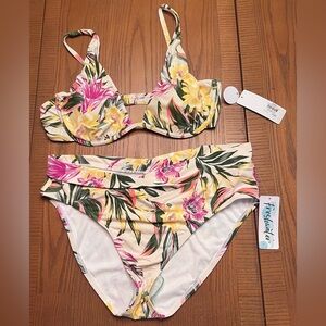Freshwater Cabana‎ Underwire Longline Swim Top & High-Leg Swim Bottoms Bikini XL